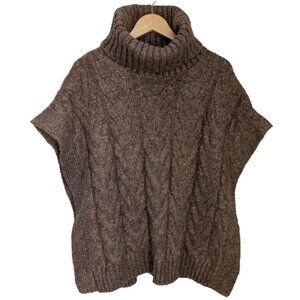 Tahari Cable Knit Wool Blend Turtleneck Cape Poncho Mocha Marled Oversized Large